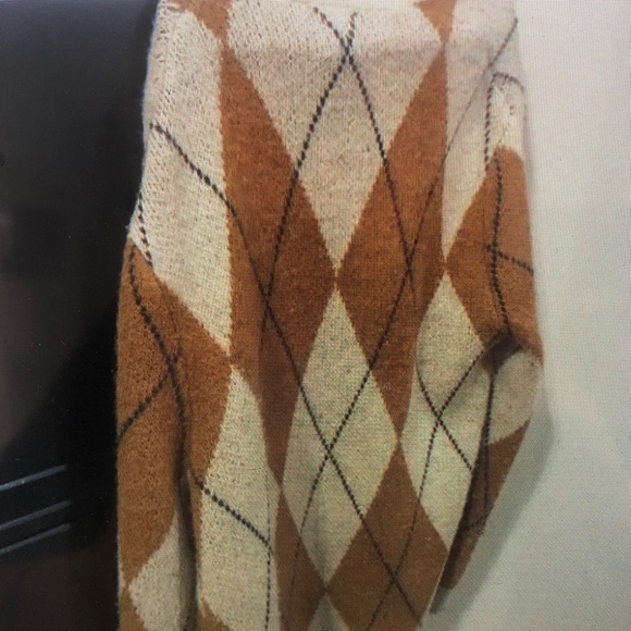 Men's Argyle Cardigan Sweater - Brown and Cream - Picture 1 of 2